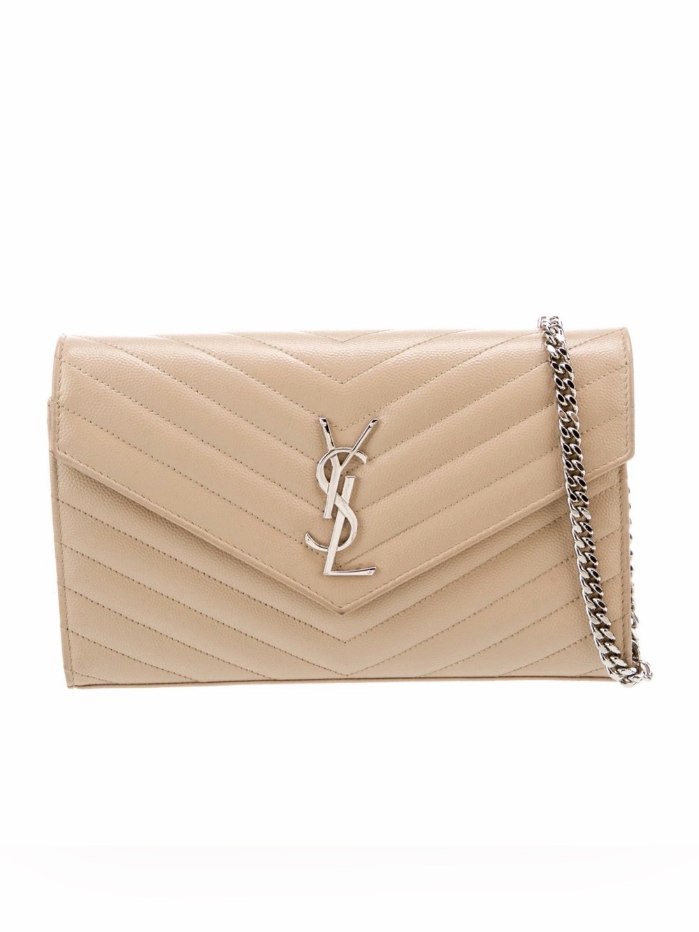 Saint Laurent Beige Chevron Leather Envelope Crossbody with Chain